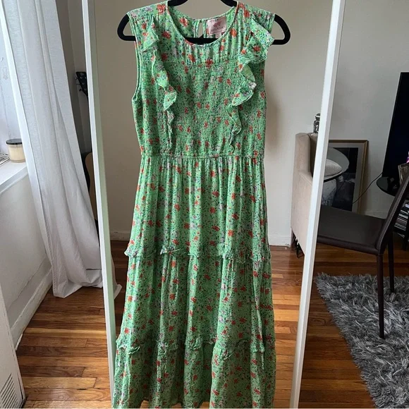 banjanan iris green midi dress floral size XL C9 - Picture 3 of 5